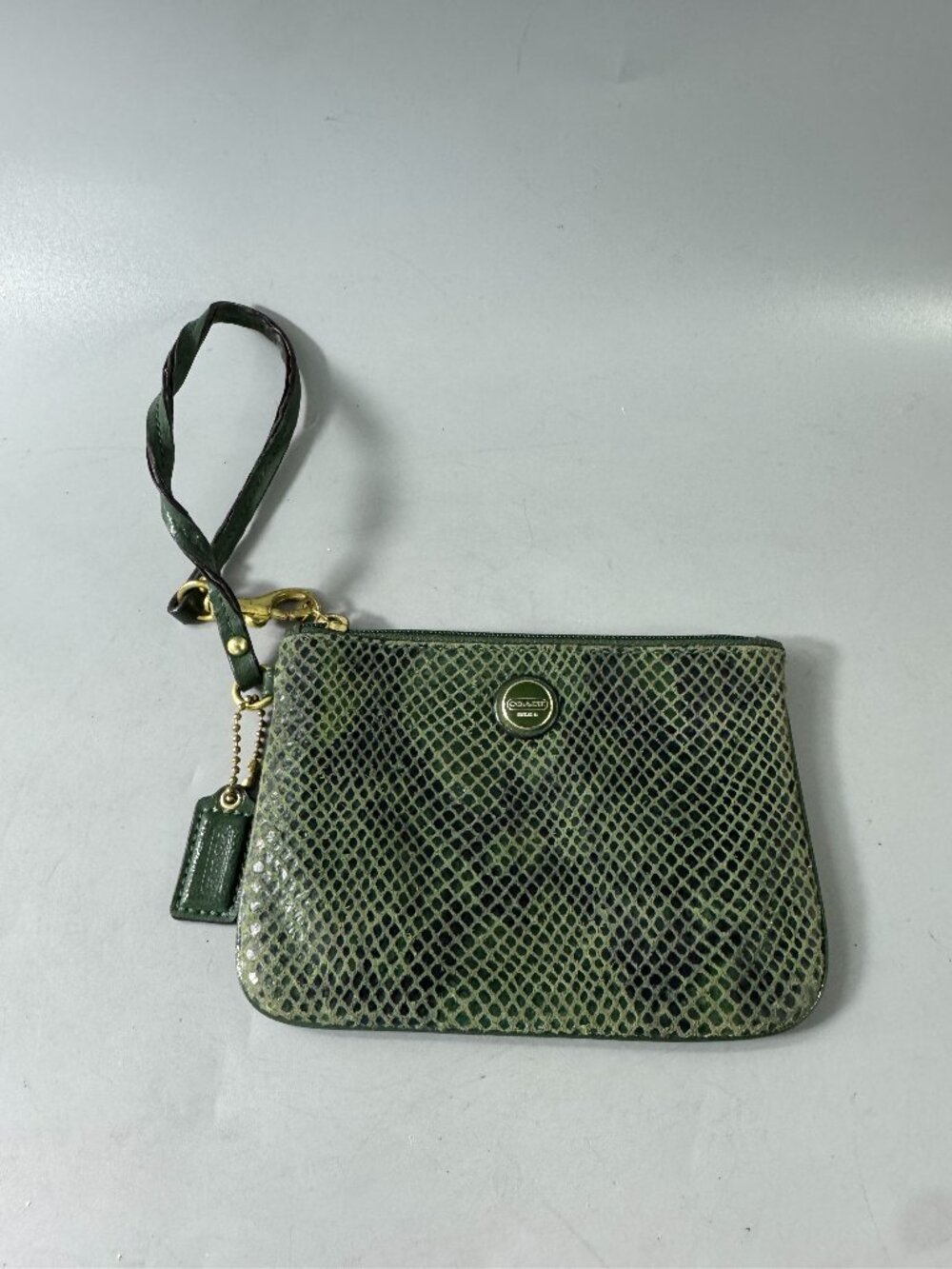 Authentic Coach Snakeskin Embossed Green Leather Wristlet